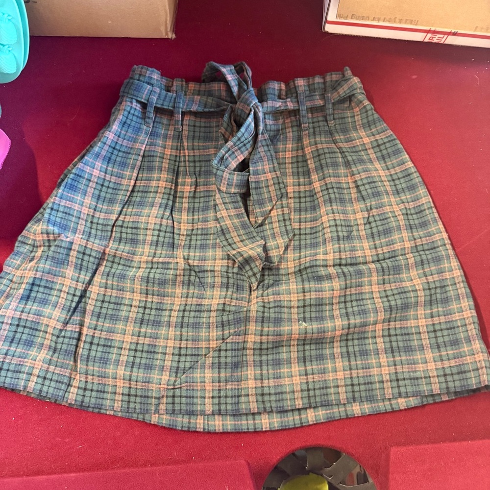 American Eagle Outfitters Plaid A-Line Skirt - Green and Blue